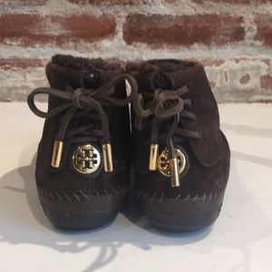 Tory Burch suede/shearling bootie moccasins
